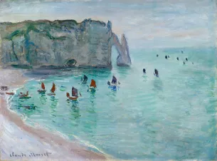 Etretat, la Porte d'Aval, bateaux de pêche sortant du port - Claude Monet 