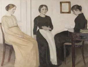 Vilhelm Hammershøi, Trois jeunes femmes, 1895, huile sur toile, 128 x 167 cm, Ribe Kunstumuseum Danemark - Photo © Ribe Kunstmuseum