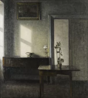 Vilhelm Hammershøi, Intérieur avec un pot de fleurs, Bredgade 25, 1910-1911, huile sur toile, 78,5 x 71 cm, Malmö Konstmuseum, Suède - © Vilhelm Hammershøi /Matilda Thulin / Malmö Art Museum