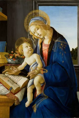 Alessandro Filipepi dit Botticelli (vers 1445 – 1510), Vierge à l’Enfant dite Madone au livre, vers 1482-1483, tempera sur bois, 58 x  39,6 cm, Milan, Museo Poldi Pezzoli © Museo Poldi Pezzoli – fotodarte