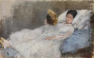 Berthe Morisot, Femme à l’éventail. Portrait de Madame Marie Hubbard, 1874, huile sur toile, 50,5 x 81 cm - © Ordrupgaard, Copenhague / Photo : Anders Sune Berg